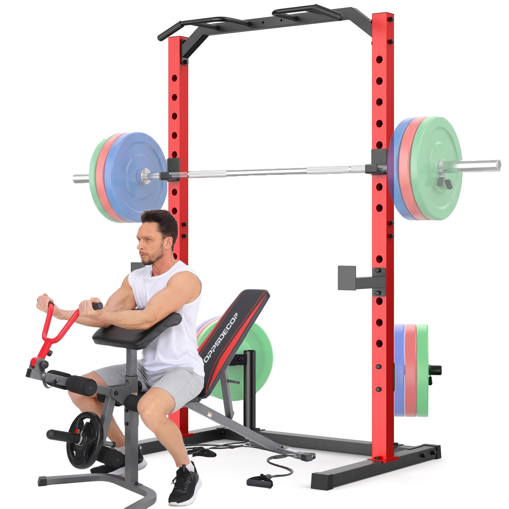 OPPSDECOR Power Cage Power Rack, Multi-Functional Weight Cage with More Training Attachments, Heavy-Duty Construction Squat Rack for Home Gym