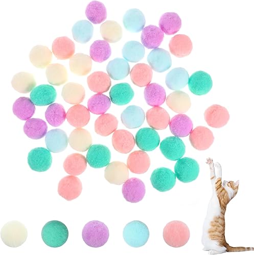 Miniatura 1 de 50 bolas de juguete para gatos de 1.2 pulgadas, coloridas bolas de pompón para gatos, bolas interactivas suaves para gatitos, juguetes de ejercicio