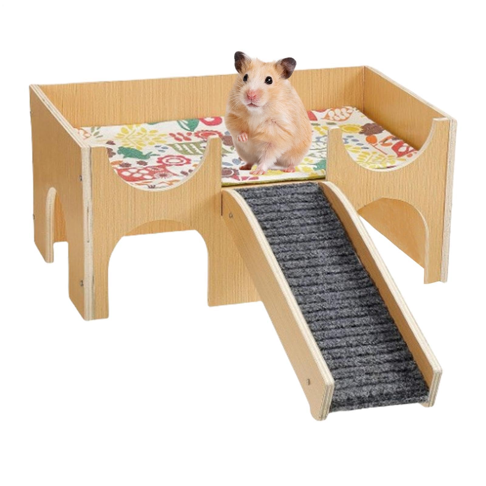 Hábitat para Roedores Casa de Madera de Dos Pisos Desmontable | Pequeño Hogar para Ratones y Garbancillos para Anidar, Dormir, Jugar, Enriquecimiento, Cría, Conejillos de Indias y Erizos
