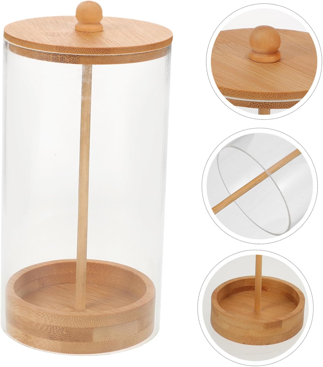 Acrylic Straw Holder Dispenser with Wood Lid 17x8cm Countertop