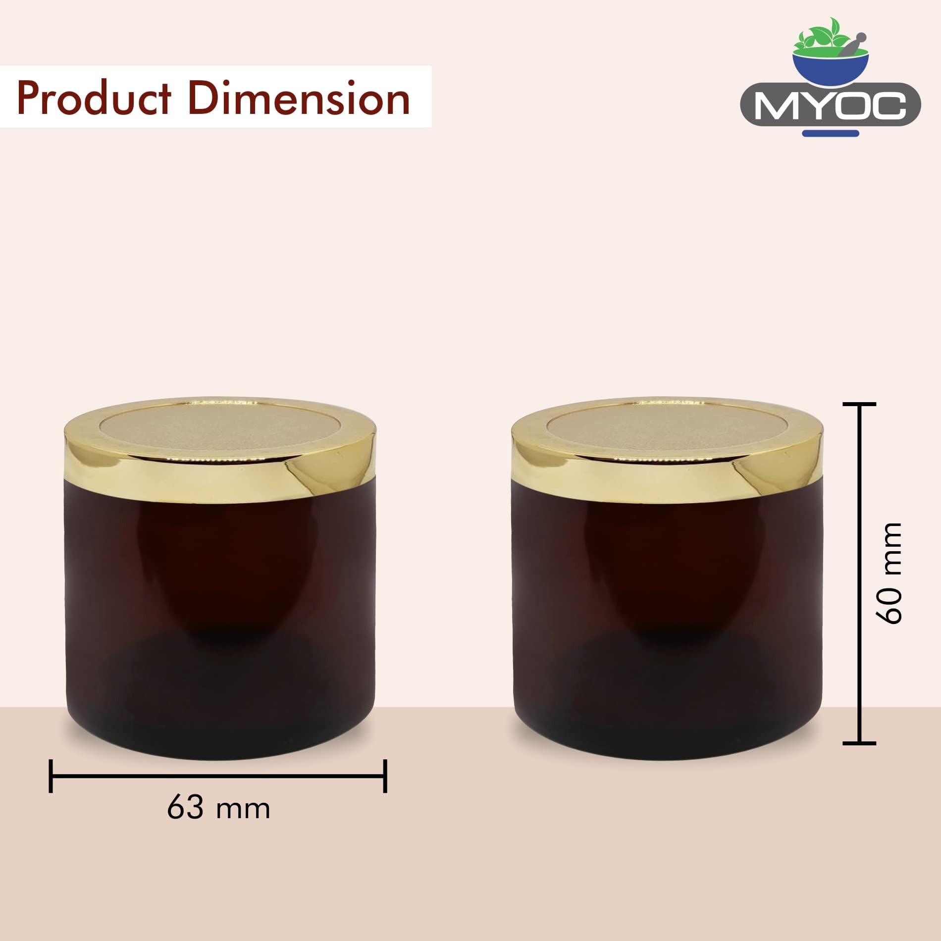 MYOC Amber San Jars with Golden Cap & Inner lid for Creams, Gel, Body Scrub & Butter, Leak-proof Reusable Refillable Portable Cosmetic Container for Makeup & DIY Cosmetic Use- 100gm(Pack of 4)
