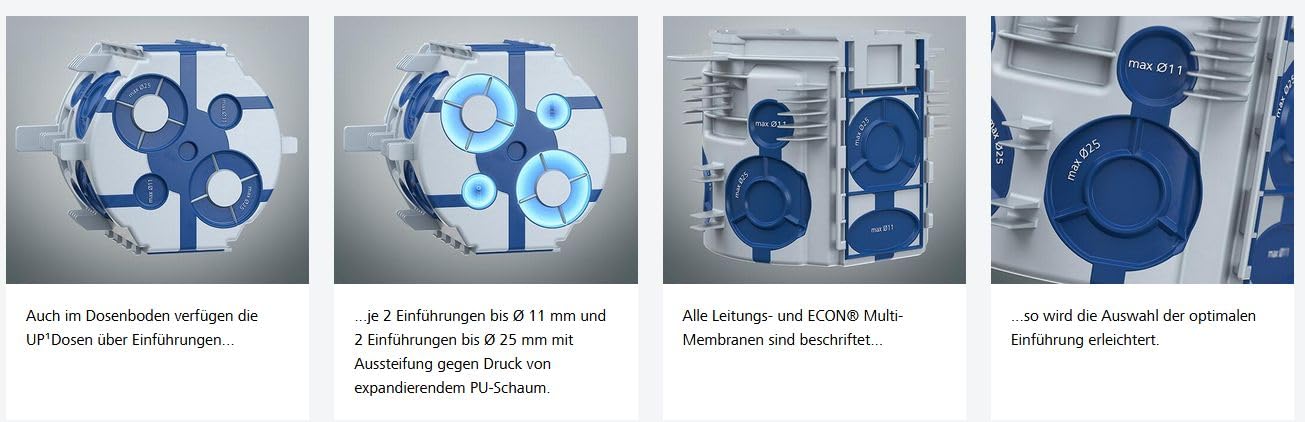 KAISER 1555-26 Unterputzdose achteckig Geräte-Verbindungsdose UP¹ ECON® Fix Tiefe 66mm zur Montage ohne Gips (20 Stück)