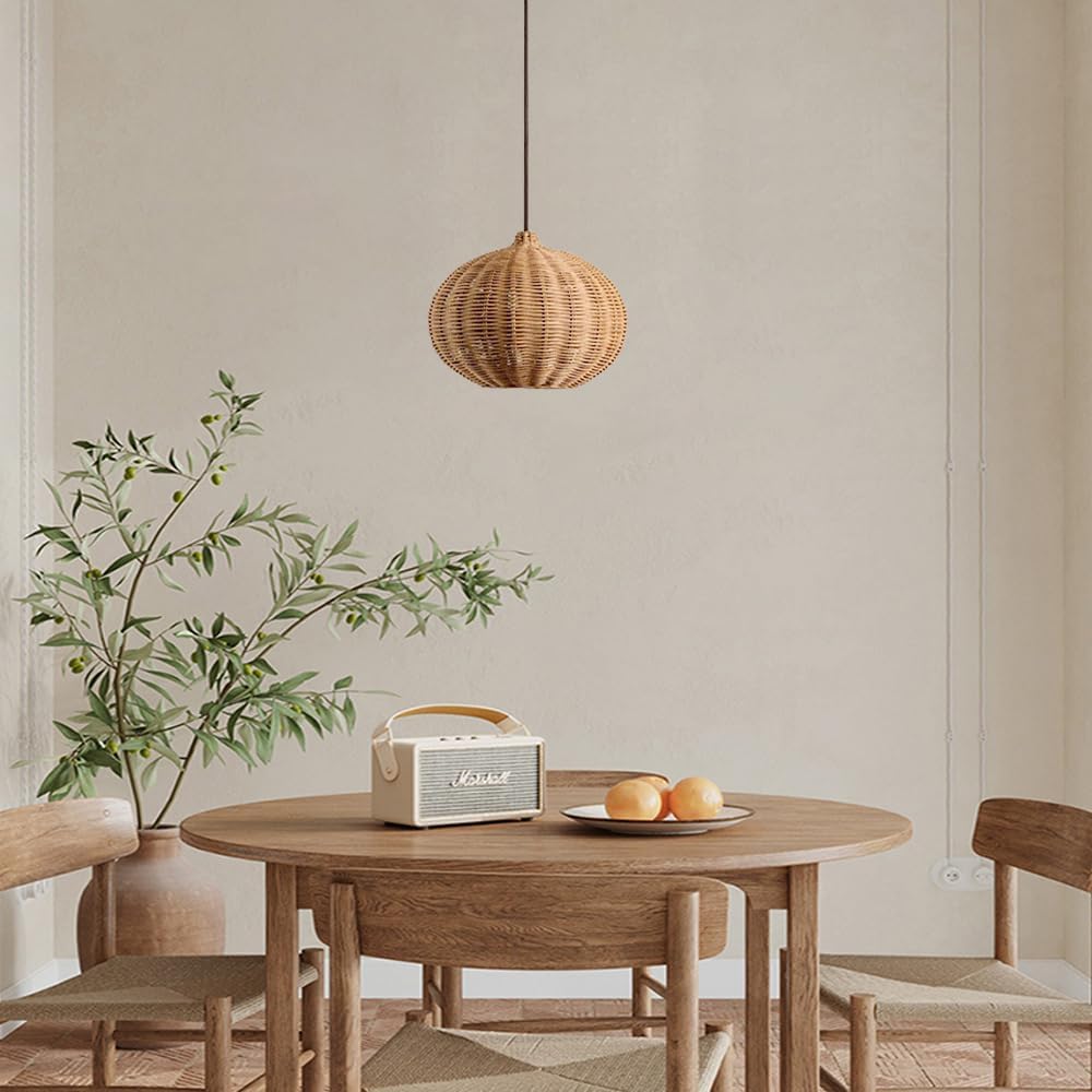 Rattan Farmhouse Chaner Light Fixtures, Boho Light, Dining Room Hand Woven Chaner with Rattan Shade, Rustic Chaner Hanging Light Fixture for Kitchen Island (20Cm)/25Cm