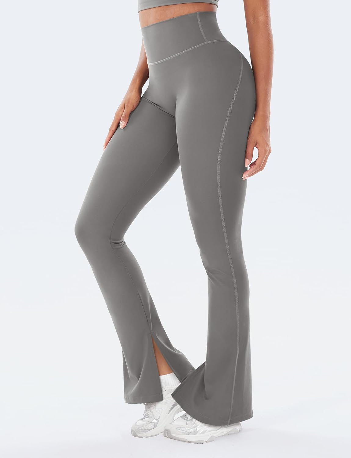 VOYJOY Womens Split Hem Legging Workout High Waist Mini Flared Leggings Casual Workout Gym Yoga Pants - Image 3