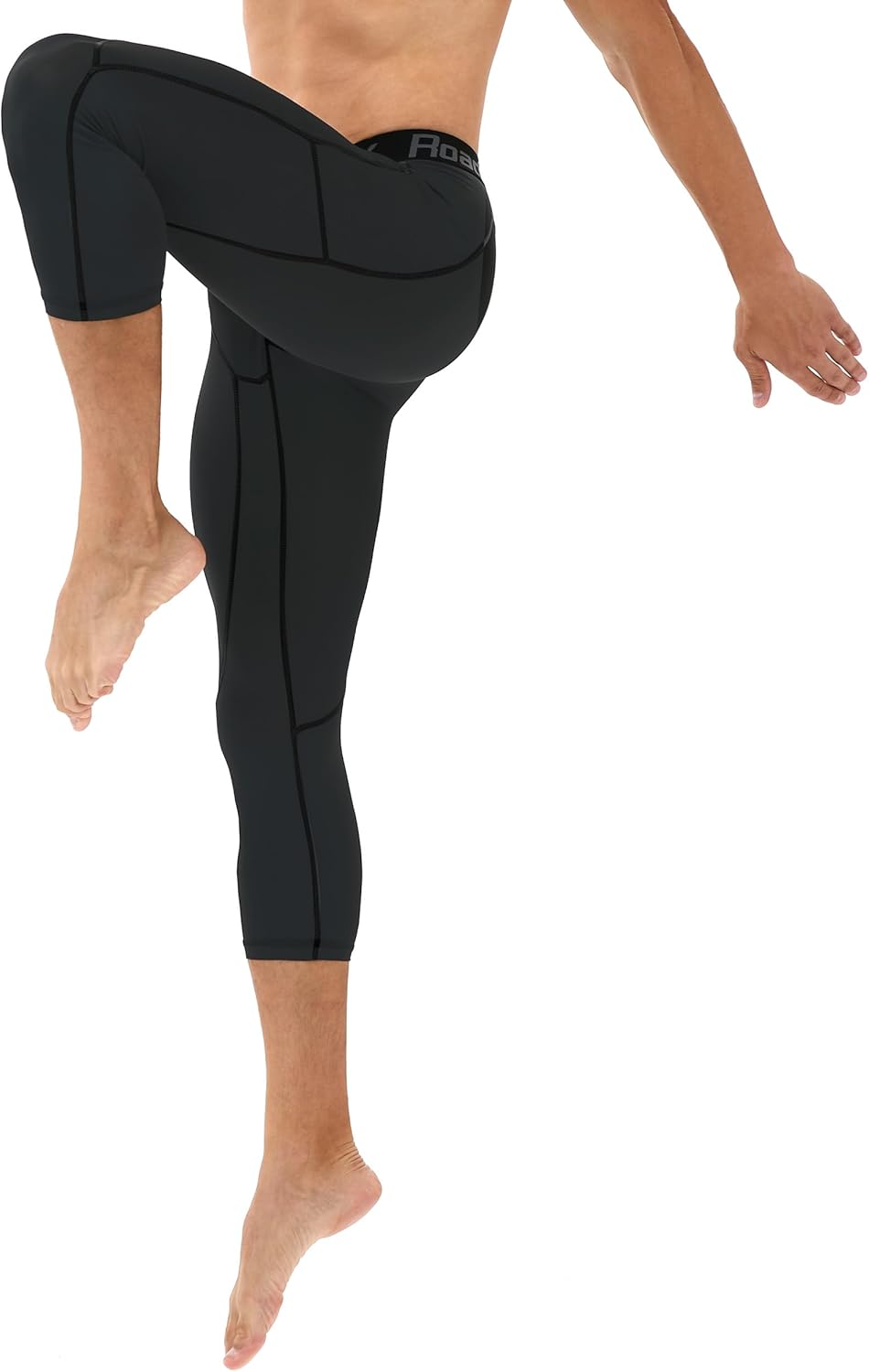Roadbox Mens 3/4 Compression Pants with Pockets, 1/2 Pack Athletic Running Legging Tights, Workout Basketball Gym Base Layer - Image 3