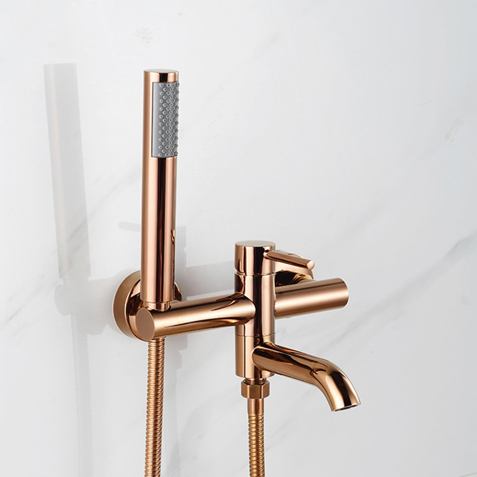 Grifo Mezclador para Bañera Grifo de Bañera En Oro Rosa con Ducha de Mano Mezclador Monomando de Ducha de Latón con Caño Giratorio de 90° Grifo Bañera Y Ducha Monomando