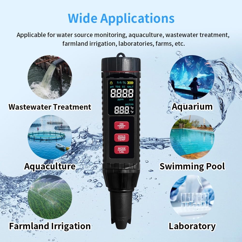 X71 Testeur d'eau multi-paramètres pour mesurer la température de salinité et la conductivité du pH ORP pour la maison, le laboratoire, la piscine et la culture hydroponique