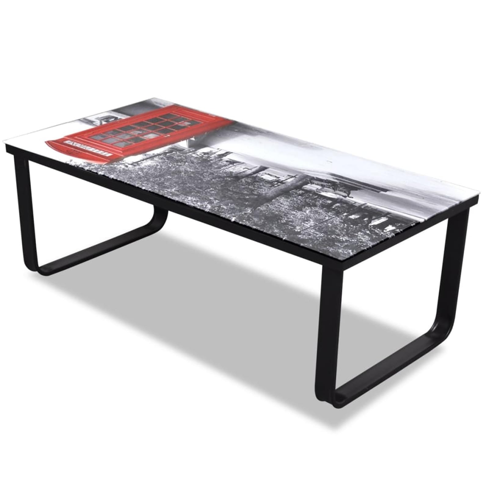 Homgoday Table basse avec impression cabine téléphonique, table d'appoint en verre, table d'appoint pour salon, salle de réception d'invités, chambre à coucher et mobilier de bureau