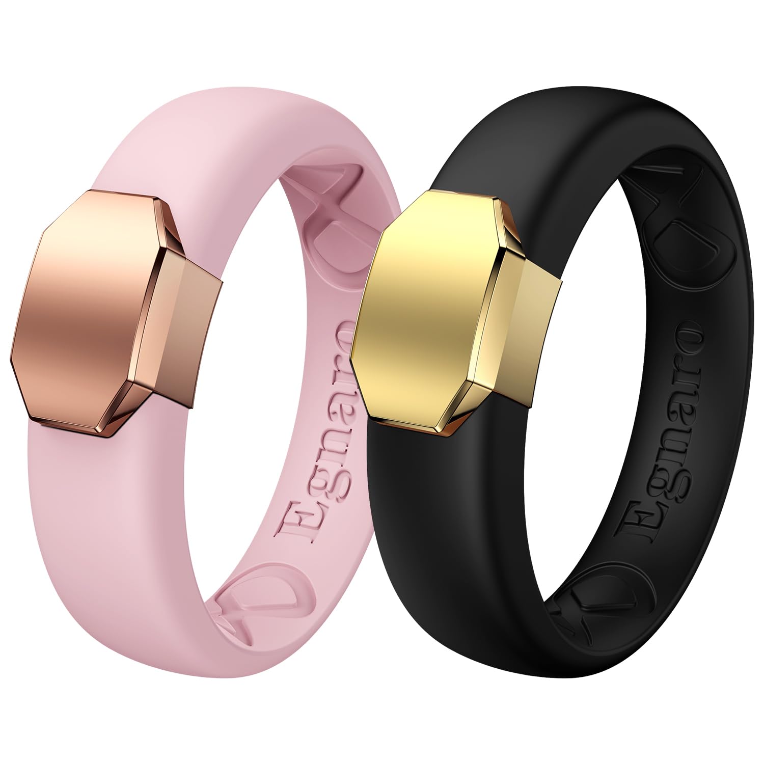 Egnaro Silicone Wedding Bands for Women, Inner Arc Ergonomic Breathable Design Womens Silicone Wedding Ring with Metal Plate, 4mm Width Rubber Wedding