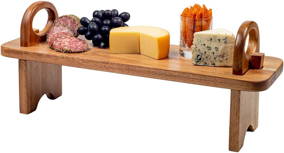 SPEShh Acacia Wooden Serving Board on Stand – Contemporary Raised Wooden Serving Platter – Elegant Hand-Finished Home Décor Counter Shelf Organizer & Cheese Charcuterie Board - 16.5 x 5.5 x 6.7 inches