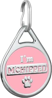 CoolDogs I'm Microchipped Stainless Steel Enamel Pet ID Tags for Dogs and Cats, Personalized Dog Tag, Cat Tag, Pet Tag,Dog Name Tags, Cat Name Tags with Custom Deep Engraved ID (Pink, Small)