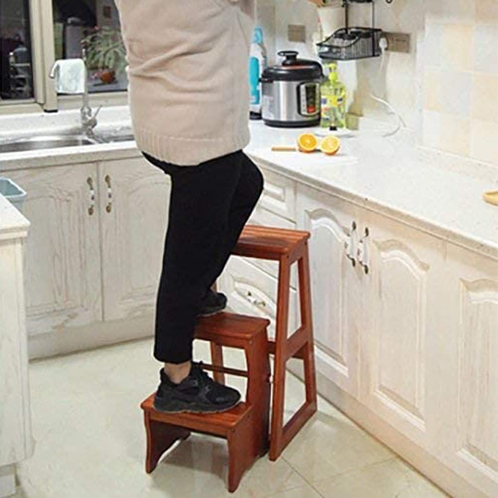 DASHADAO Escalera Plegable de Madera, Taburete de 3 escalones para Adultos, niños, Cocina, escaleras de Madera, taburetes pequeños para pies, Banco de Zapatos portátil para Interiores/Estan