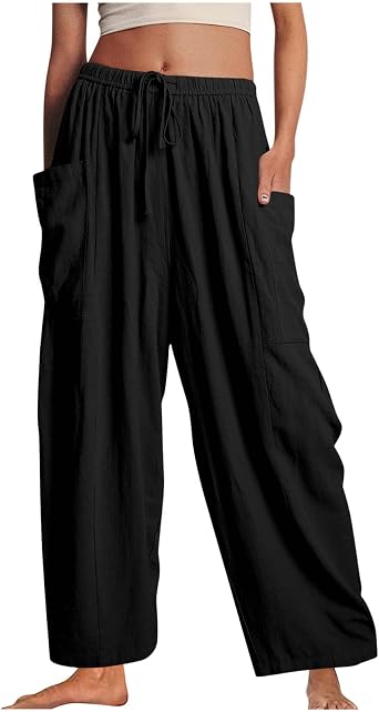 Women Palazzo Pants Summer Boho Wide Leg Lounge Pant High Waist Casual Trousers Quick-Dry Sweatpants with Pockets
