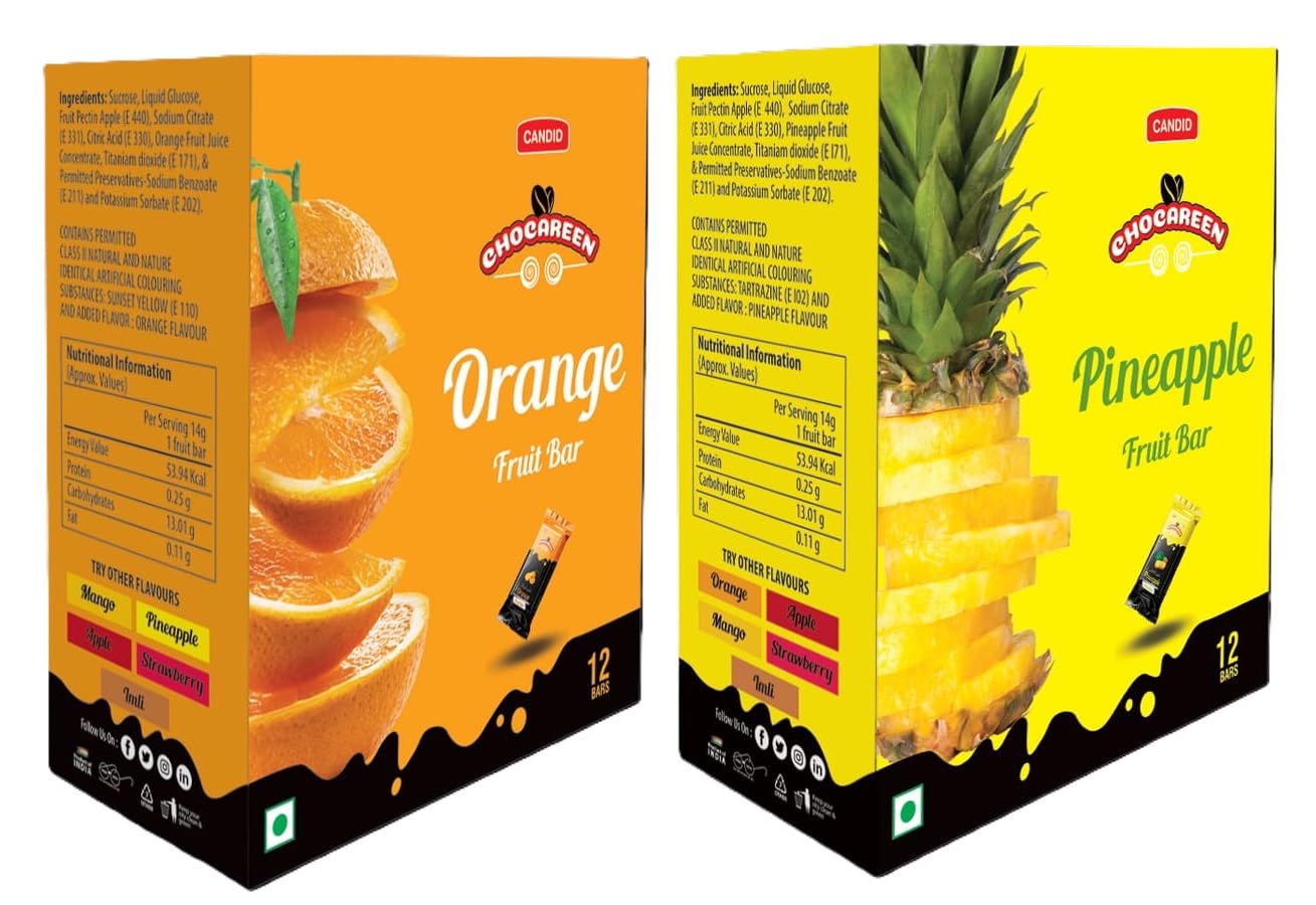 CHOCAREEN Combo of Orange and Pineapple Fruit Bar | Delicious Pineapple and Orange Treat | Tasty and Healthy Fruit Bar | Individually Wrapped Fruit Candy | Combo of 2/12 Bars Each (B0D7ZX1QWY) Amazon Price History, Amazon Price Tracker