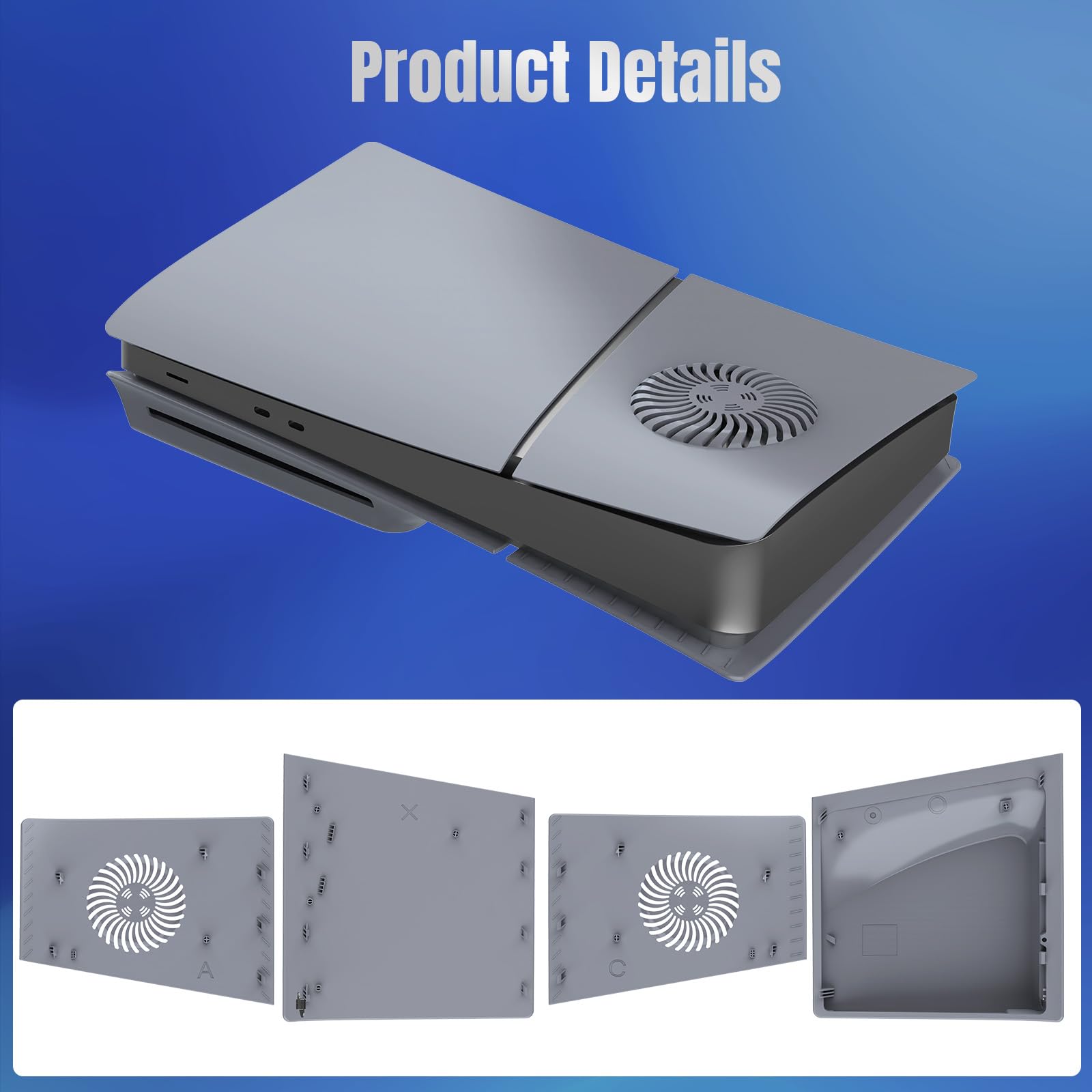 Cubierta de Placas de Repuesto para PS5 Slim Consola Edición Disco, Placas Laterales con Rejillas de Ventilación Carcasa Personalizada Funda ABS Anti-Rayaduras Accesorios, Gris — view 3