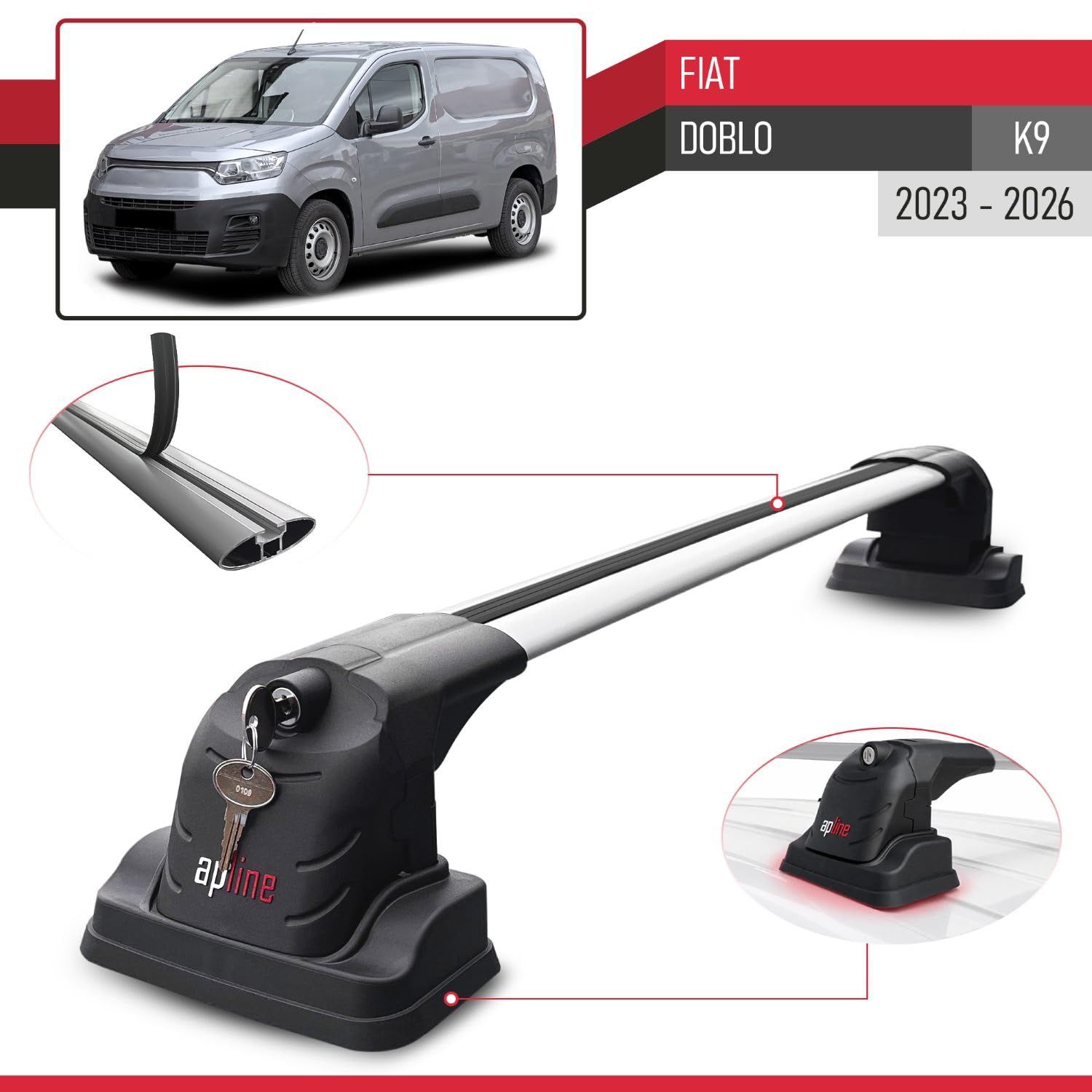 Kompatybilny z Fiat Doblo 2023-2026 ACE-3 Model Aluminiowy bagażnik dachowy 2 poprzeczki, szary