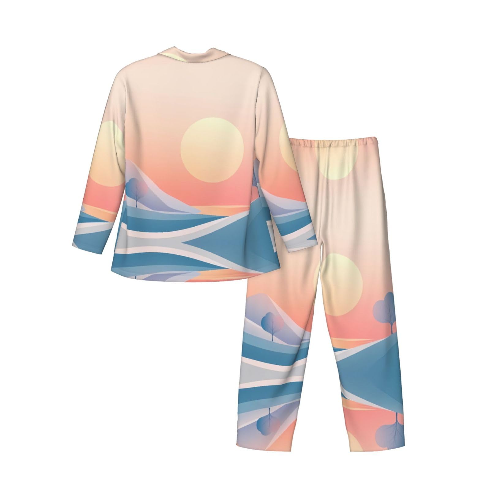 Tramonto pittura per bambini Modelli morbido pigiama a maniche lunghe set per uomo, abbigliamento casual loungewear, elastico in vita, doppie tasche laterali