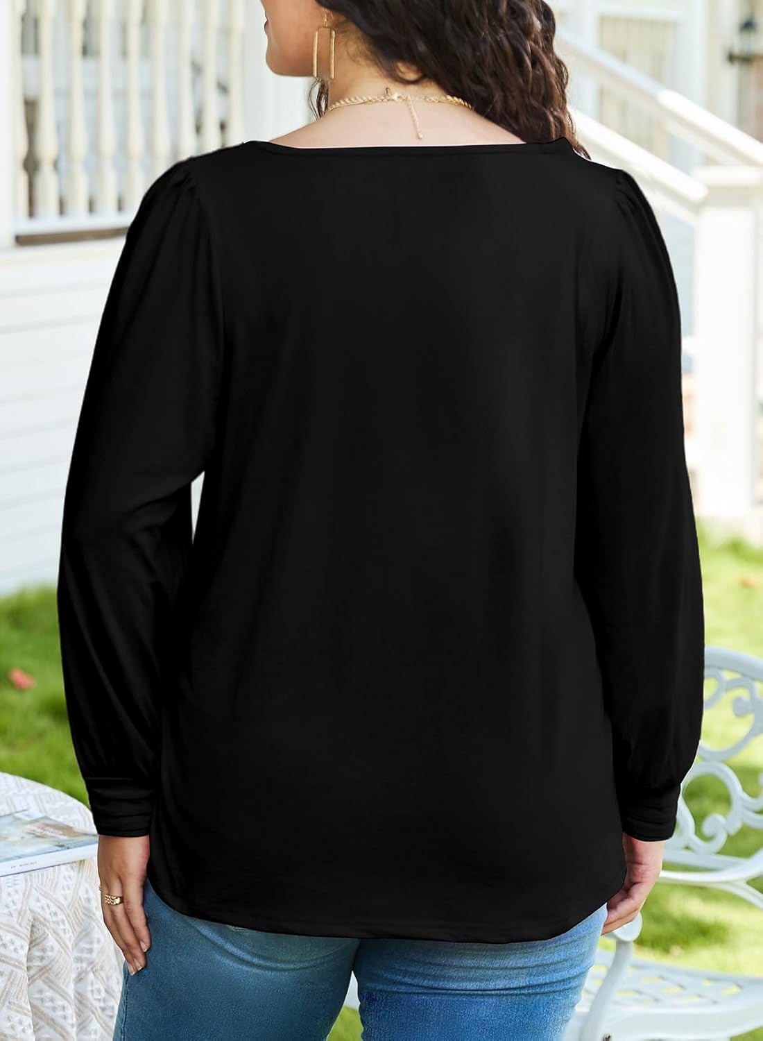 Eytino Womens Plus Size Tops Long Sleeve Blouse Crewneck Pleated Knit Casual Loose Fit Shirts(1X-5X) - Image 2