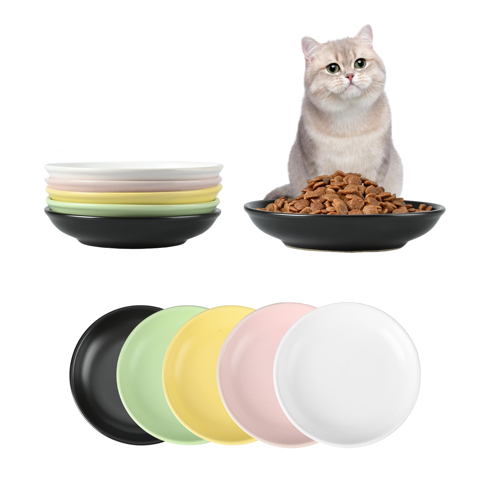 SPUNKYJUNKY Cuencos para Gatos Platos Planos para Gatos 5 comederos de cerámica para Gatos 200 ml