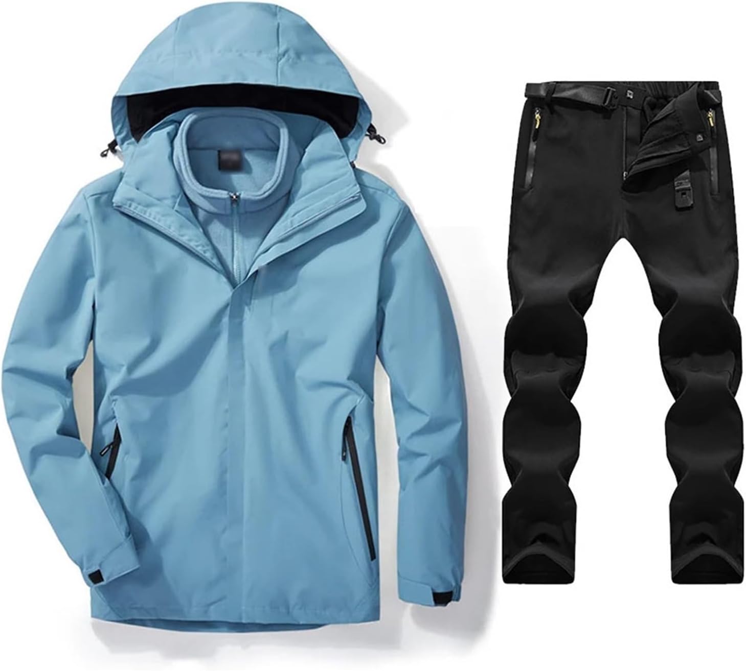 Ski Jacket And Pants Set For Men, Men's Winter Warm Thickening Indproof Waterproof Hooded Two Piece Ski Suit