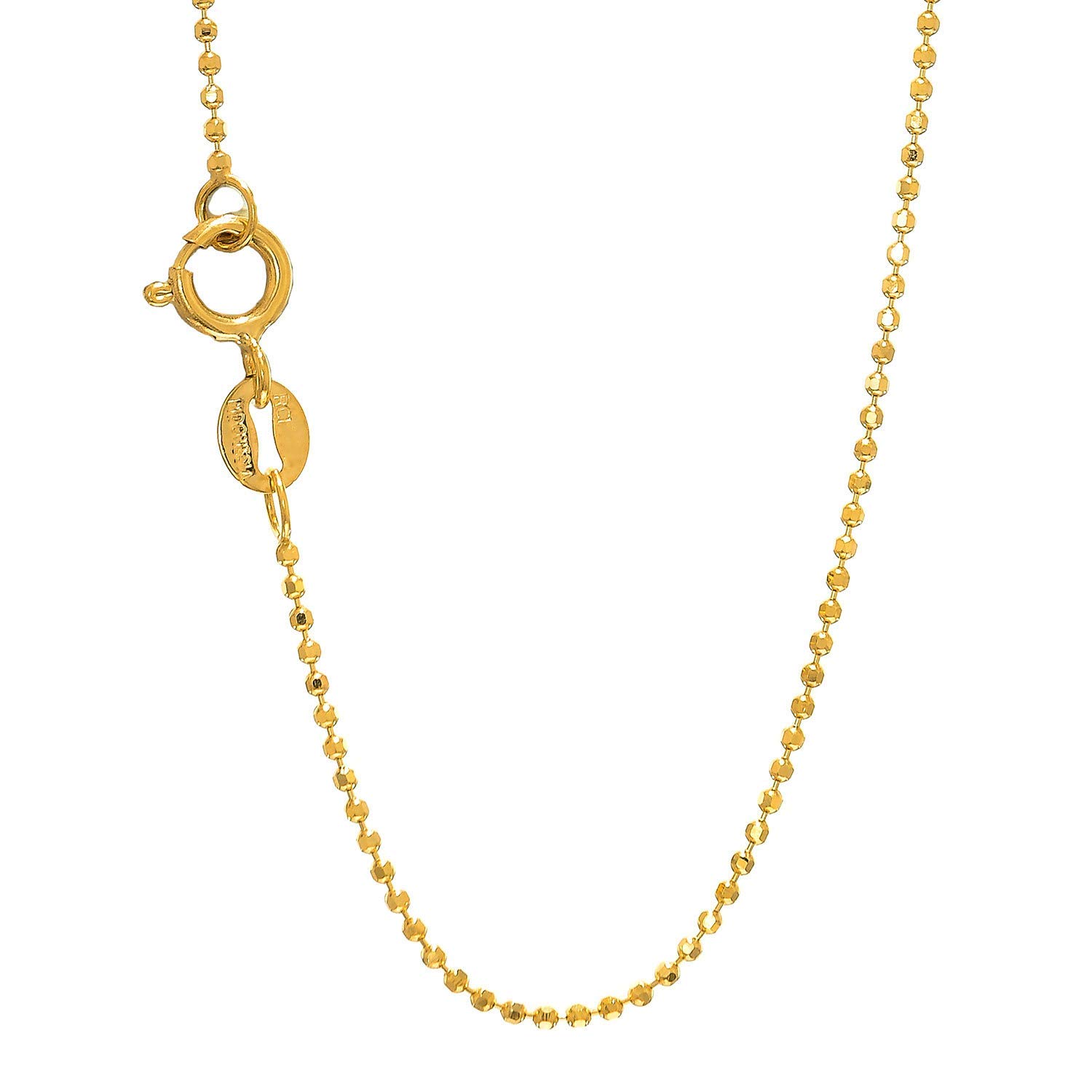 JewelStop14k Solid Yellow Gold 1 mm Diamond-Cut Bead Ball Chain Spring Ring Clasp-20"