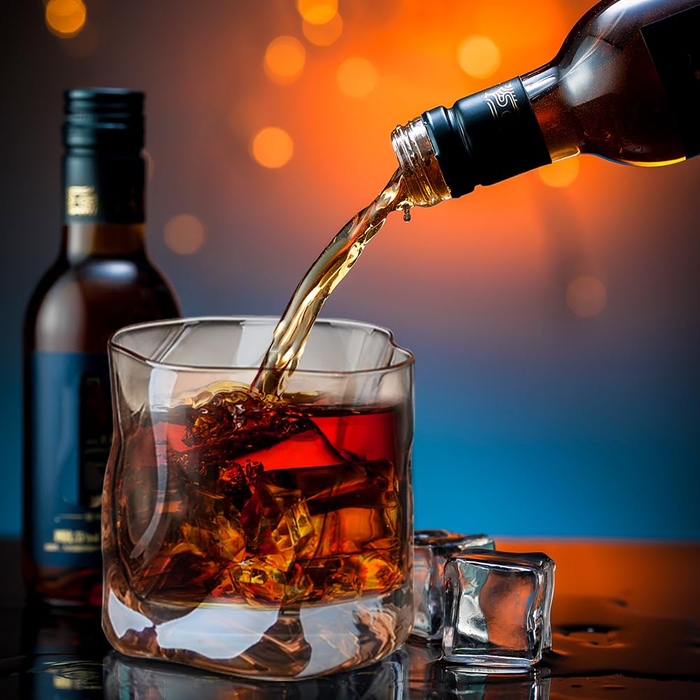 Set di 6 Bicchieri da Whisky da 200 ml, Cristallo Irregolare, per Casa, Ristoranti, Feste, Idea Regalo di Compleanno