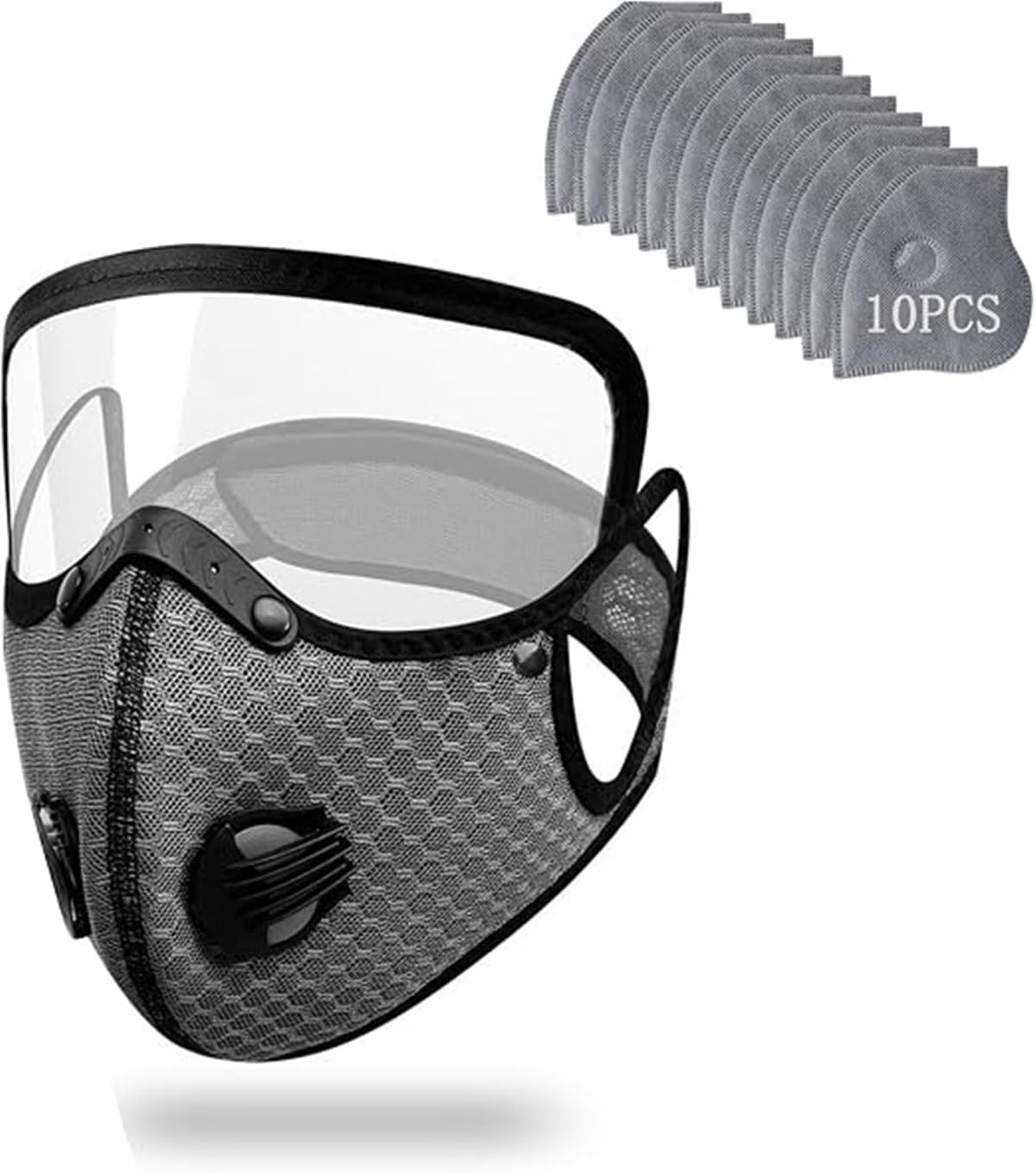 Reusable Carbon Filter Dust Mask with Adjustable Goggles,5-Layer Filter, Breathable Reusable Face Mask with 10 Activated Carbon Filters,Built for Woodworking,Adjustable,Removable Face Mask (Dark Grey)