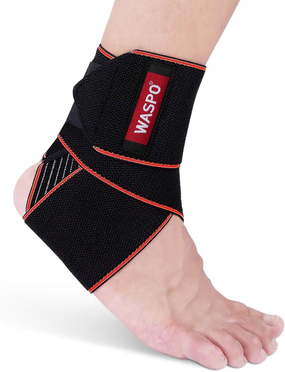 WASPO Ankle Support Brace - Adjustable Ankle Brace Wrap Strap for Sports Protect, Plantar Fasciitis, Achilles tendonitis, Ligament damage, Injury Recovery, One Size for Men Women 1 PC Orange