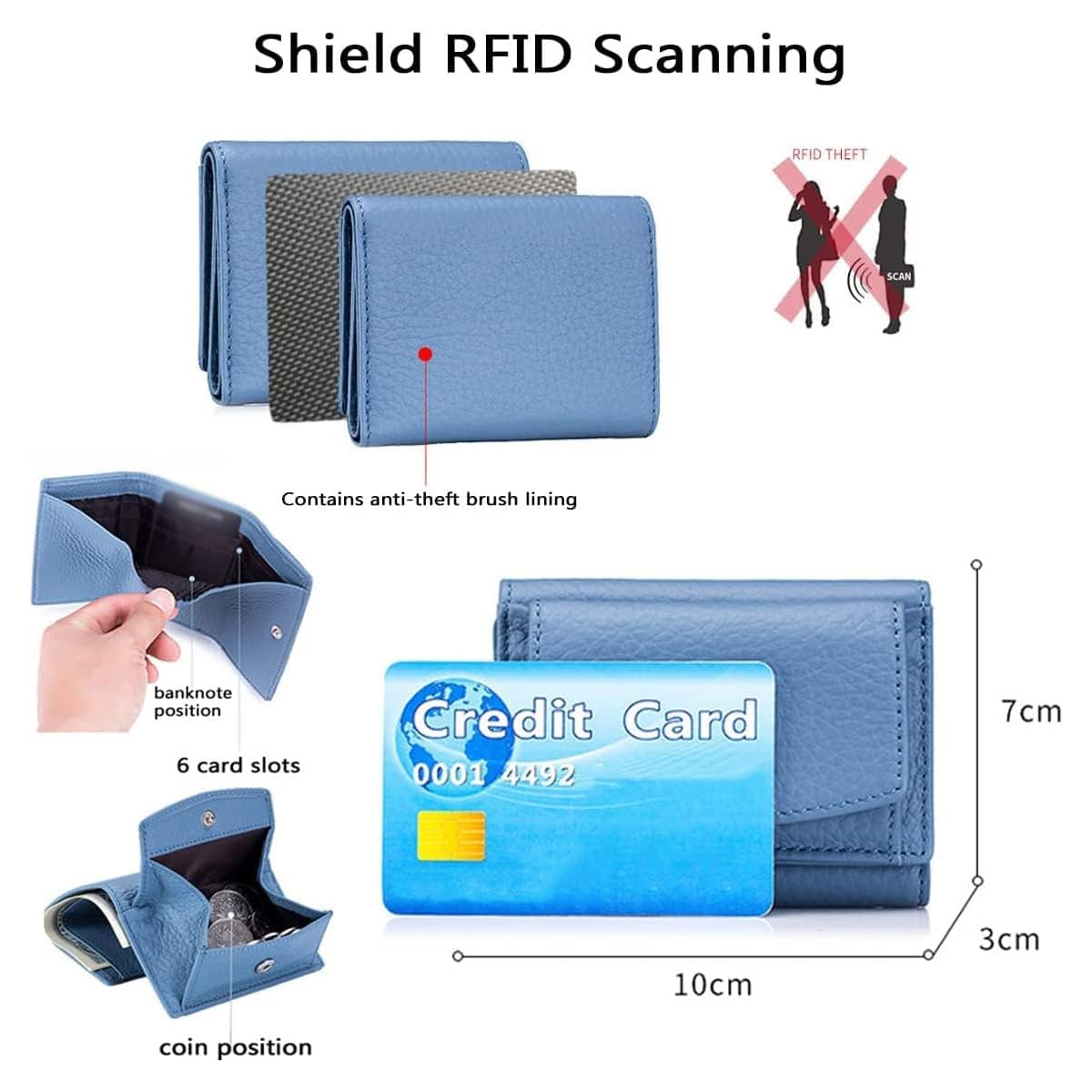 Generic 2024 New Genuine Leather Rfid Blocking Card Holder Organizer Pocket Mini Wallet,Anti-Credit Card Fraud Folding Mini Wallet (F)