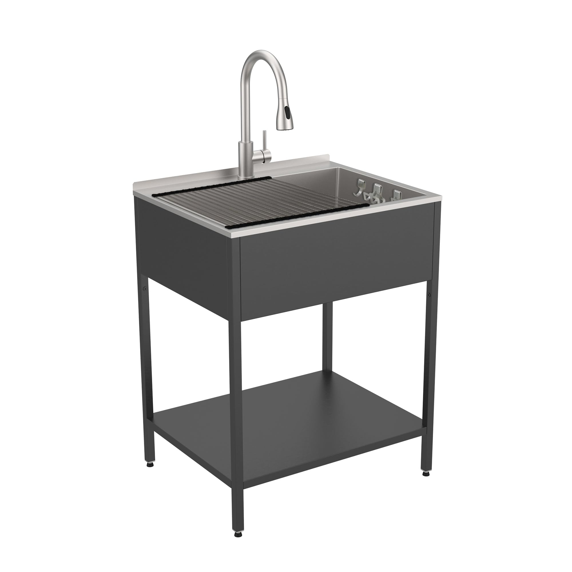 Transolid K-EWS-2822S-MB 28-in W x 22.1-in D x 35.2-in H Laundry Sink/Wash Stand All-in-One Kit for Indoor/Outdoor Use, Matte Black