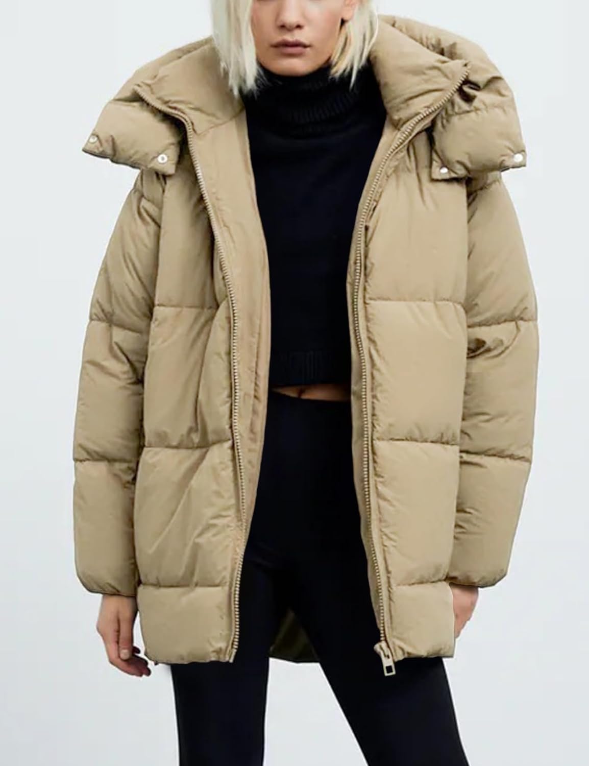 Gihuo Womens Quilted Puffer Coat Hoodie Winter Oversized Mid-Length Padded Down Jacket Warm Heavyweight Bubble Outerwear - Image 2