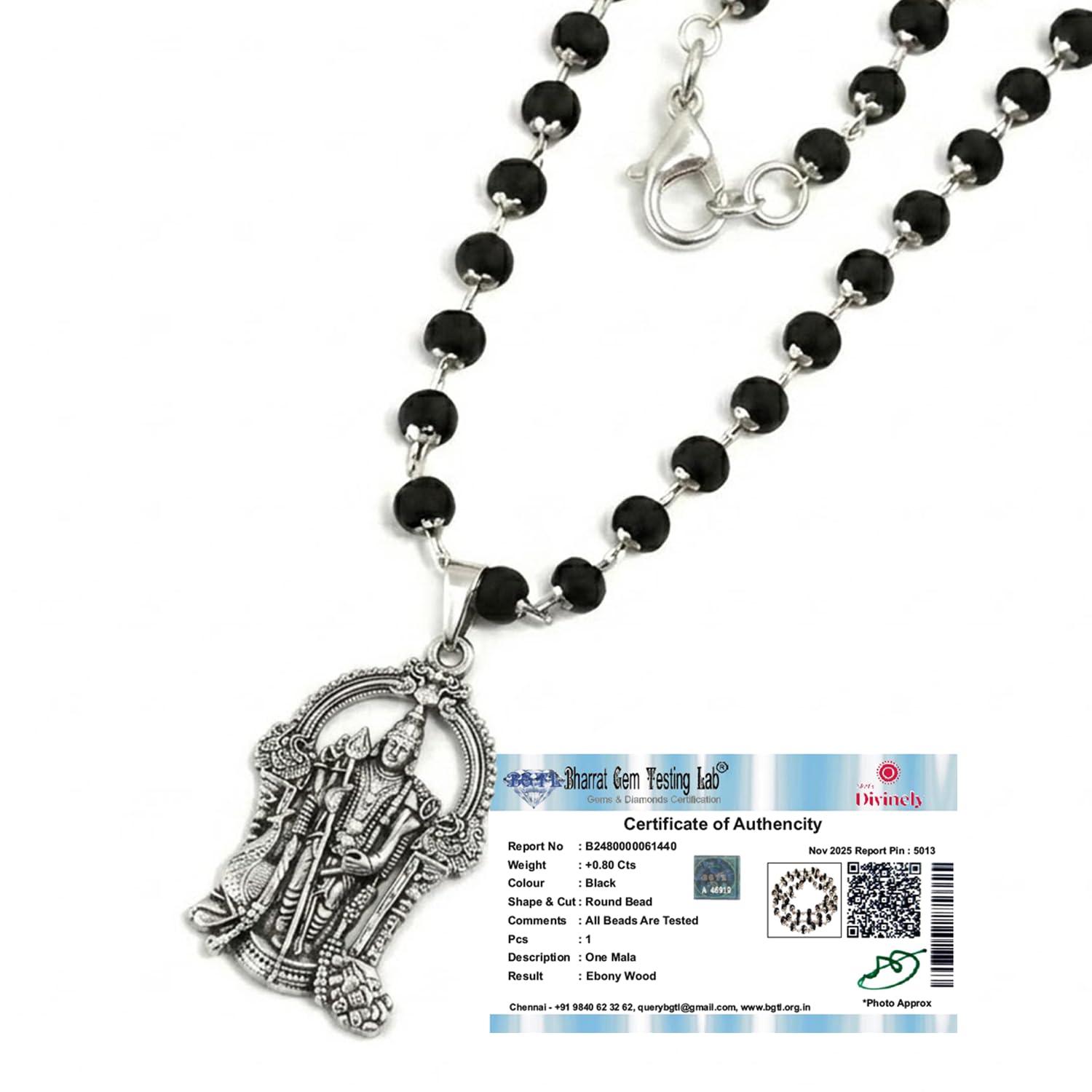 Divinely Certified Karungali Malai Original 8mm | 54 Beads with Silver Capped Design & Lord Murugan Pendant | Black Ebony Wood Mala for Japa, Meditation, Protection & Spiritual Balance | Unisex-image-6
