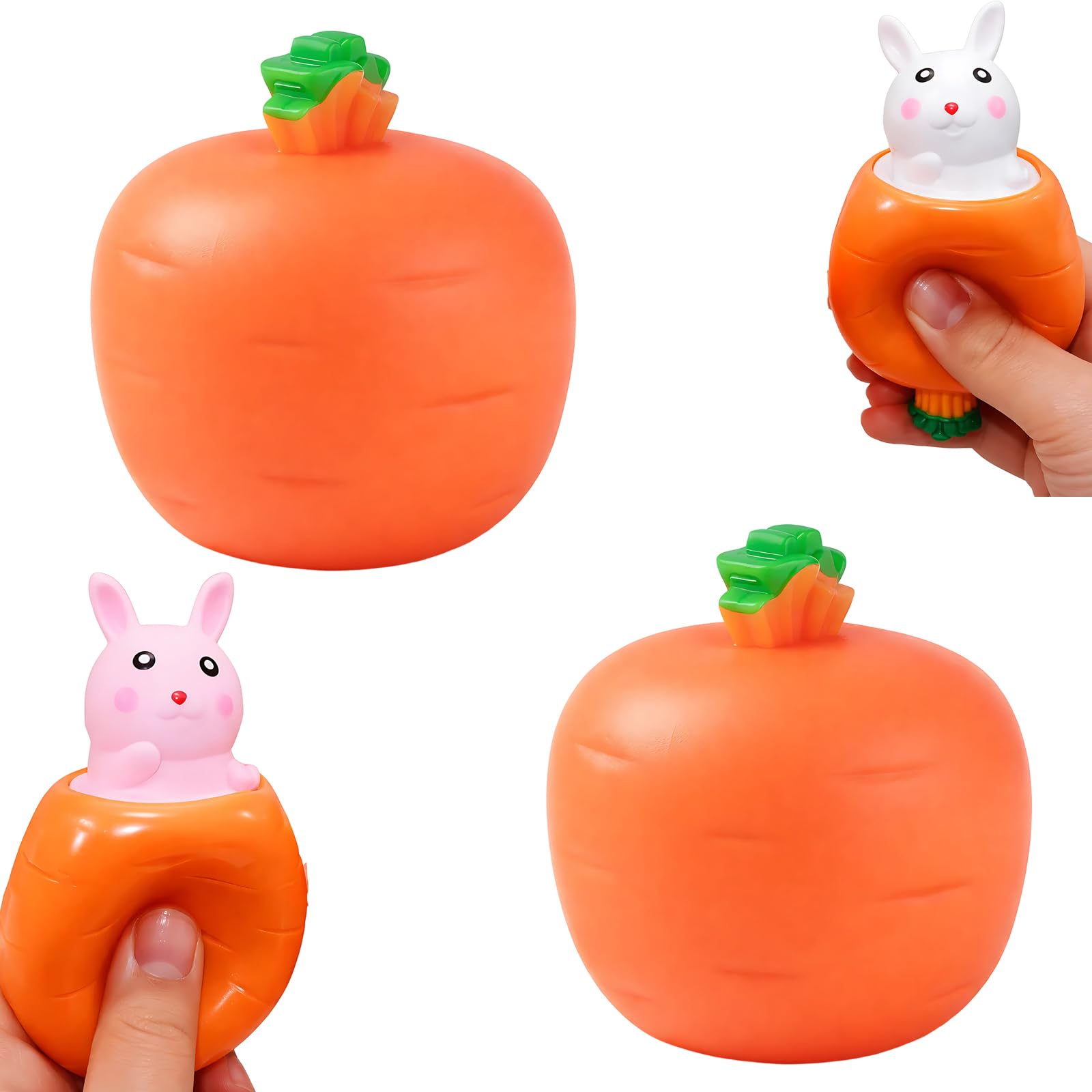 2Pcs Carrot Squishy, Soft Rabbit Carrot Fidget Item Set, Stress Relief Sensory Items for Adults and Teens, White and Pink Rabbit Carrot Squishies with Durable Material