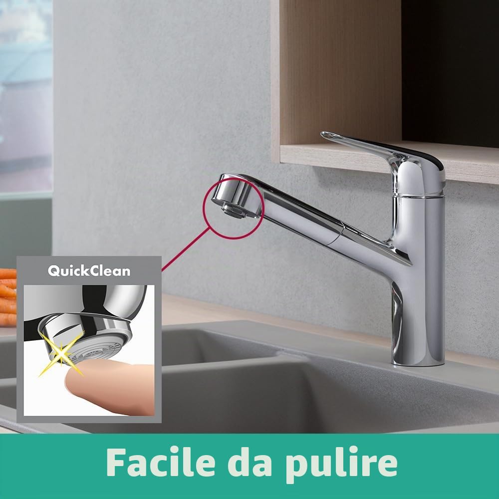 hansgrohe Focus M42 Miscelatore cucina monocomando 150, bocca d'erogazione estraibile, 1 getto, cromo, 71814000
