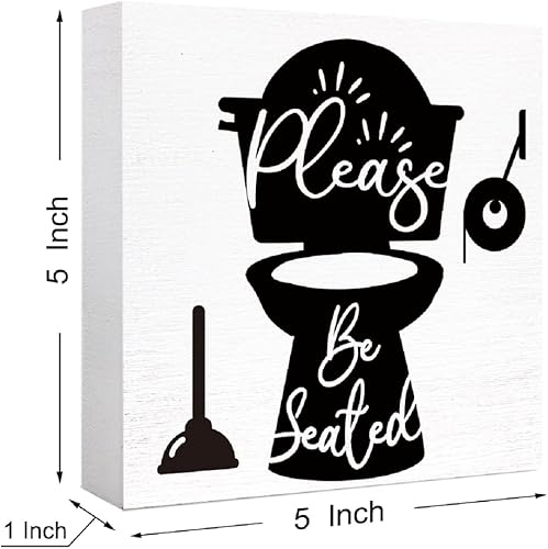 Miniatura 2 de SJNH Divertido letrero de madera para baño, con texto en inglés "Please be Seat", letrero de bloque de madera para estante de baño, inodoro, baño,