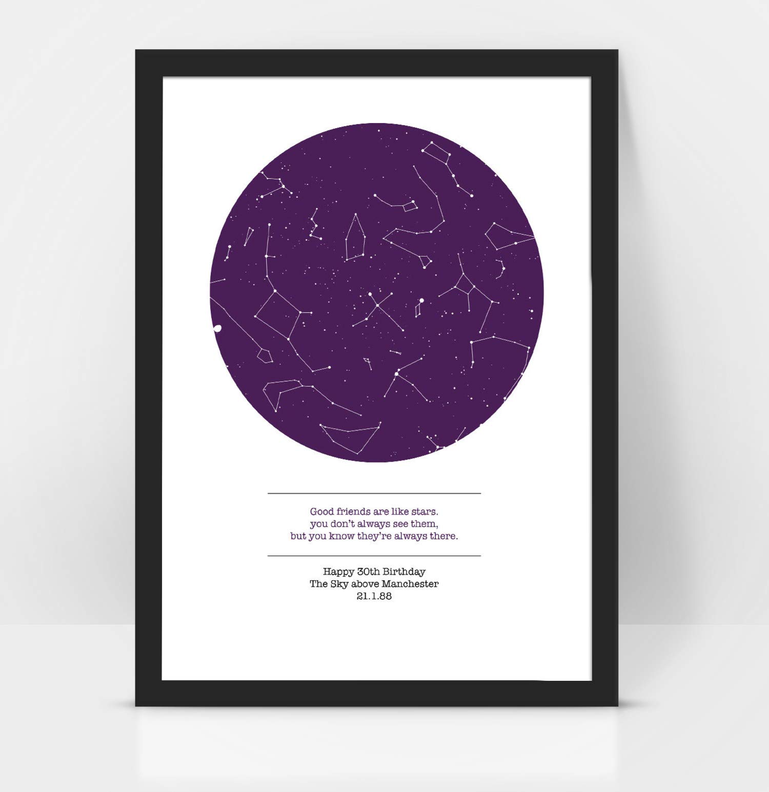 Forefrontdesigns Blue Personalised Star Map - Custom Star Map, The Night We Met, Stars On The Day You Were Born, Constellation Gifts, Name A Star Gift, Where We First Met - Unique Valentine’s Gift