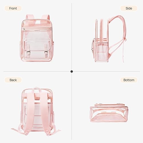 Miniatura 7 de Telena Mochila transparente, mochila transparente de TPU resistente con correa reforzada, bolsa transparente para la universidad, rosado (2-Pink)