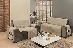 Mr Enxovais Protetor de Sofá Impermeável 2 e 3 Lugares Padrão Liso Dupla Face Tecido Microfibra Kaqui/Marrom Tamanho Único