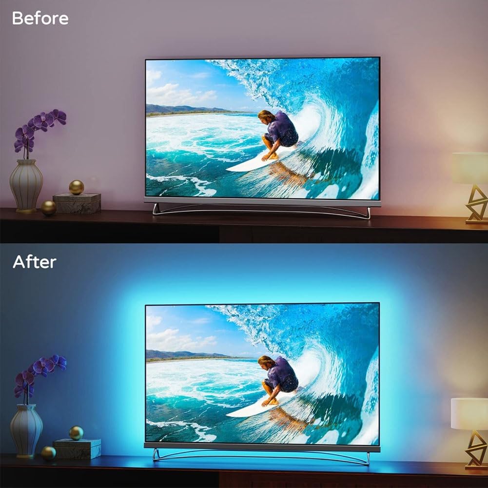 Barra de luz LED RGB para juegos, iluminación ambiental alimentada por USB para televisores y computadoras, control de aplicación Bluetooth, tira de retroiluminación de sincronización de música