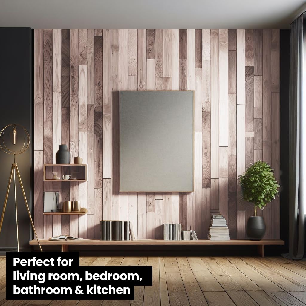 Holz Wandverkleidung Vintage-Holz Retro Brown (0,96m2) Deko Verkleidung Wandpeneele Holzdeko für Wohnzimmer Schlafzimmer Bad & Küche einfache Montage mit Kleber Nagel o. Schrauben (Old Brown White)