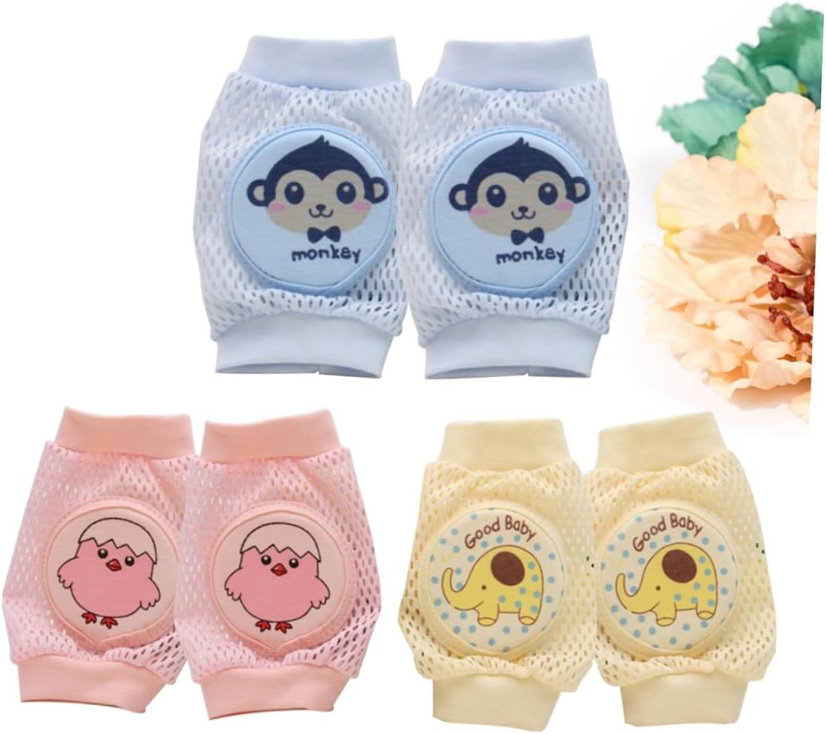 COLLBATH Crawling Pad for Baby 3 Sets of Boys and Girls Kneepads Safe Comfortable Breathable Material Machine Wash Safe