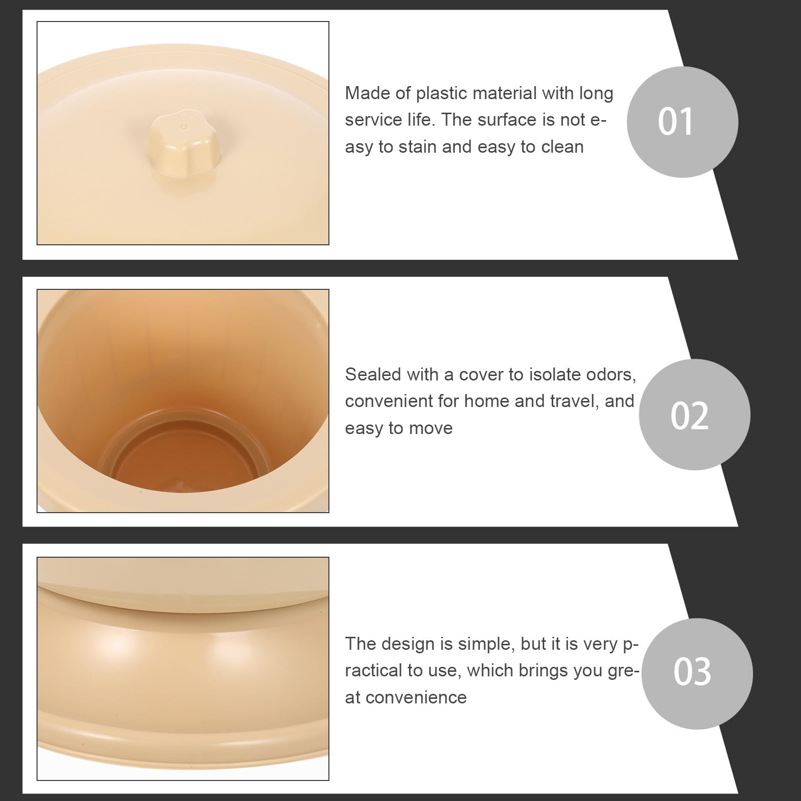 Tragbarer Urintopf mit Deckel, Kunststoff, für Zuhause und Reise, Khaki