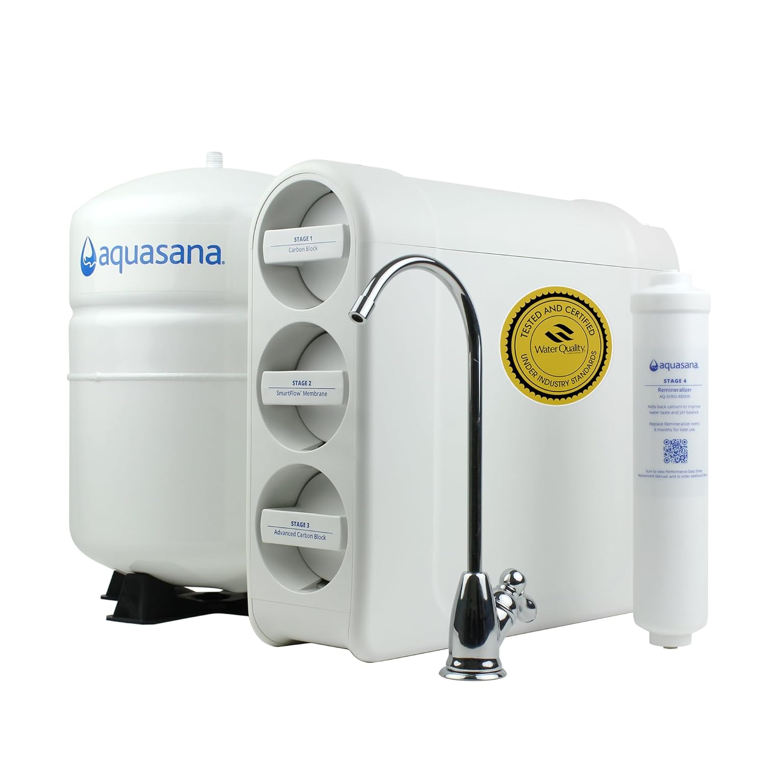 Aquasana SmartFlow® Reverse Osmosis Water Filter | RO Under Sink System | WQA Certified up to 99.99% of 90 contaminants Including Fluoride, PFAS, Arsenic, Lead, and Chlorine | Chrome Faucet