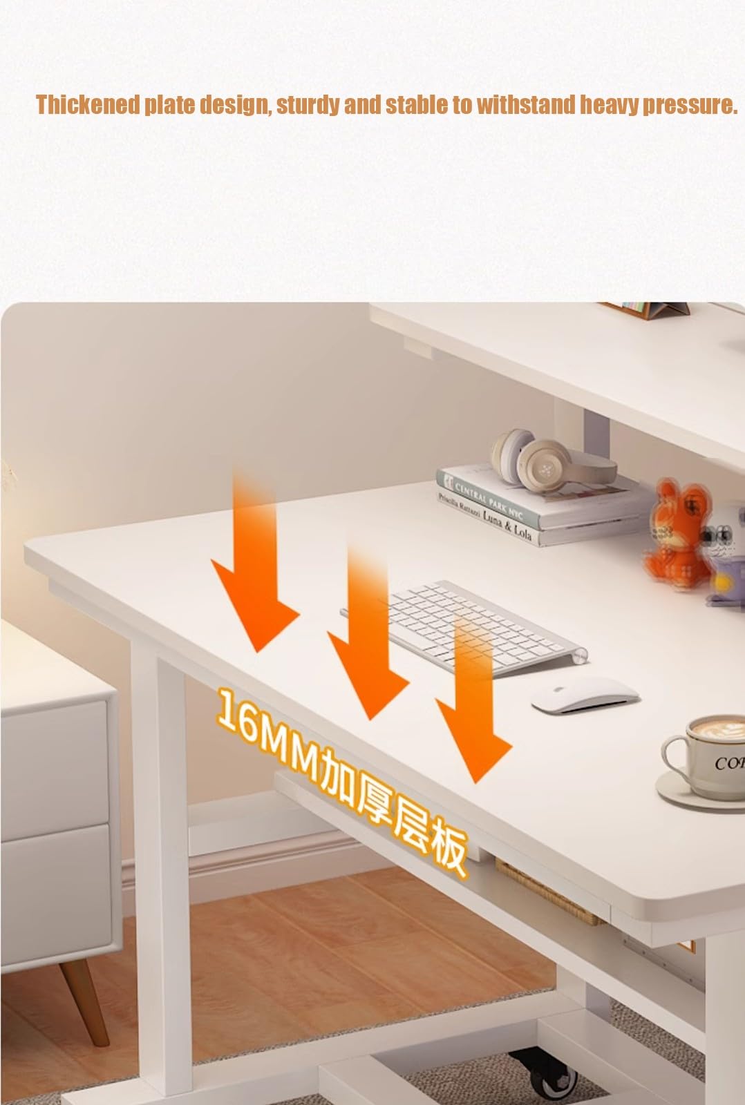 Bureau Mobile, Table d'étude Portable avec roulettes et Support, Poste de Travail pour la Maison ou Une Chambre d'étudiant, C, 110 cm