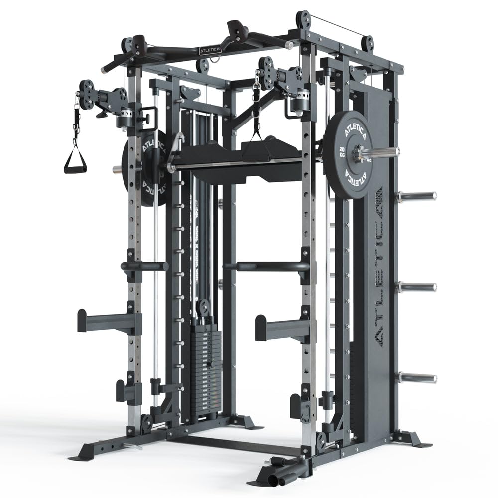 ATLETICA Fortress Multipresse Set | Target | Kraftstation mit B6 Hantelbank, Jammer Arms, Smith Machine & 360° Cable Cross | Kabelzug mit 180kg Steckgewichten