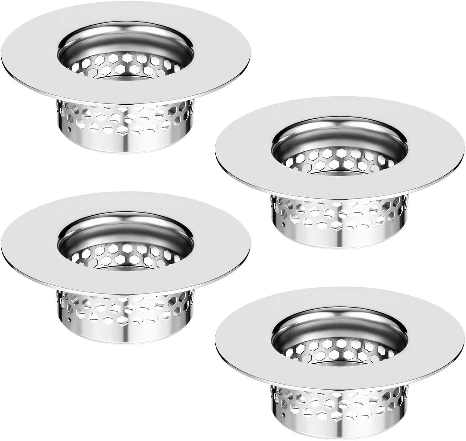 Bathroom Sink Strainer, 4PCS Shower Drain Hair Catcher Bathtub Drain Sink Filter, Stainless Steel Drain Filter for Laundry, Mop Pool, Utility, Slop, RV Sink, Fit Hole Size from 1.25in to 1.6in