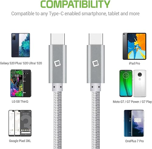 Miniatura 3 de Cable de carga rápida dual USB-C/PD de 60 W compatible con Motorola Moto Z2 Force Edition Plus 5Gbps transferencia de datos para entrega de energía