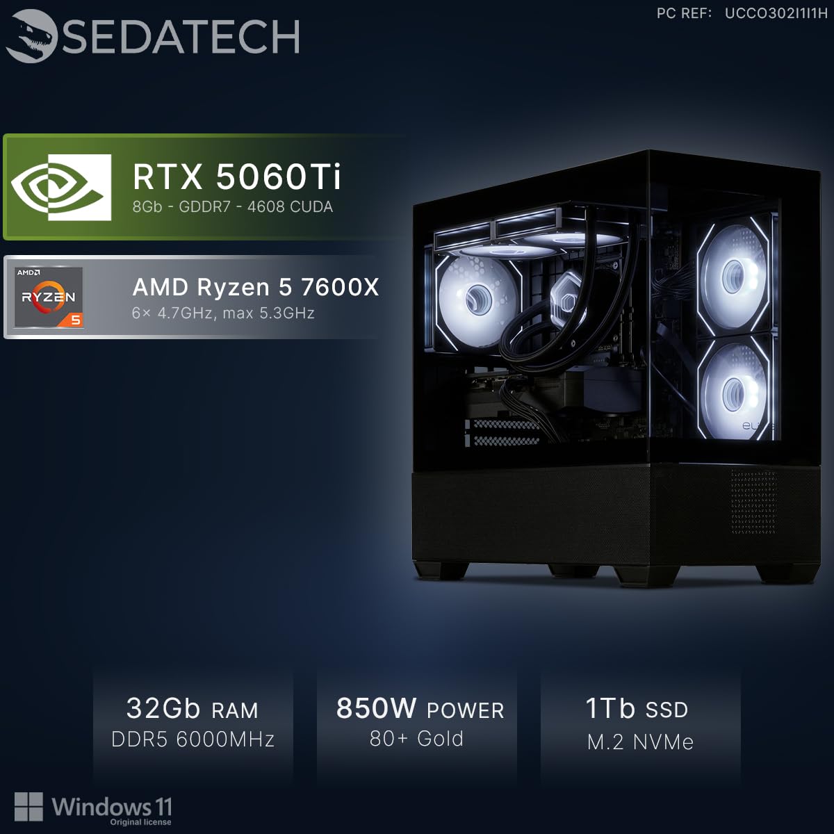 Sedatech PC Gaming • AMD Ryzen 5 7600X • RTX5060Ti • 32GB DDR5 • 1TB SSD M.2 • Win 11