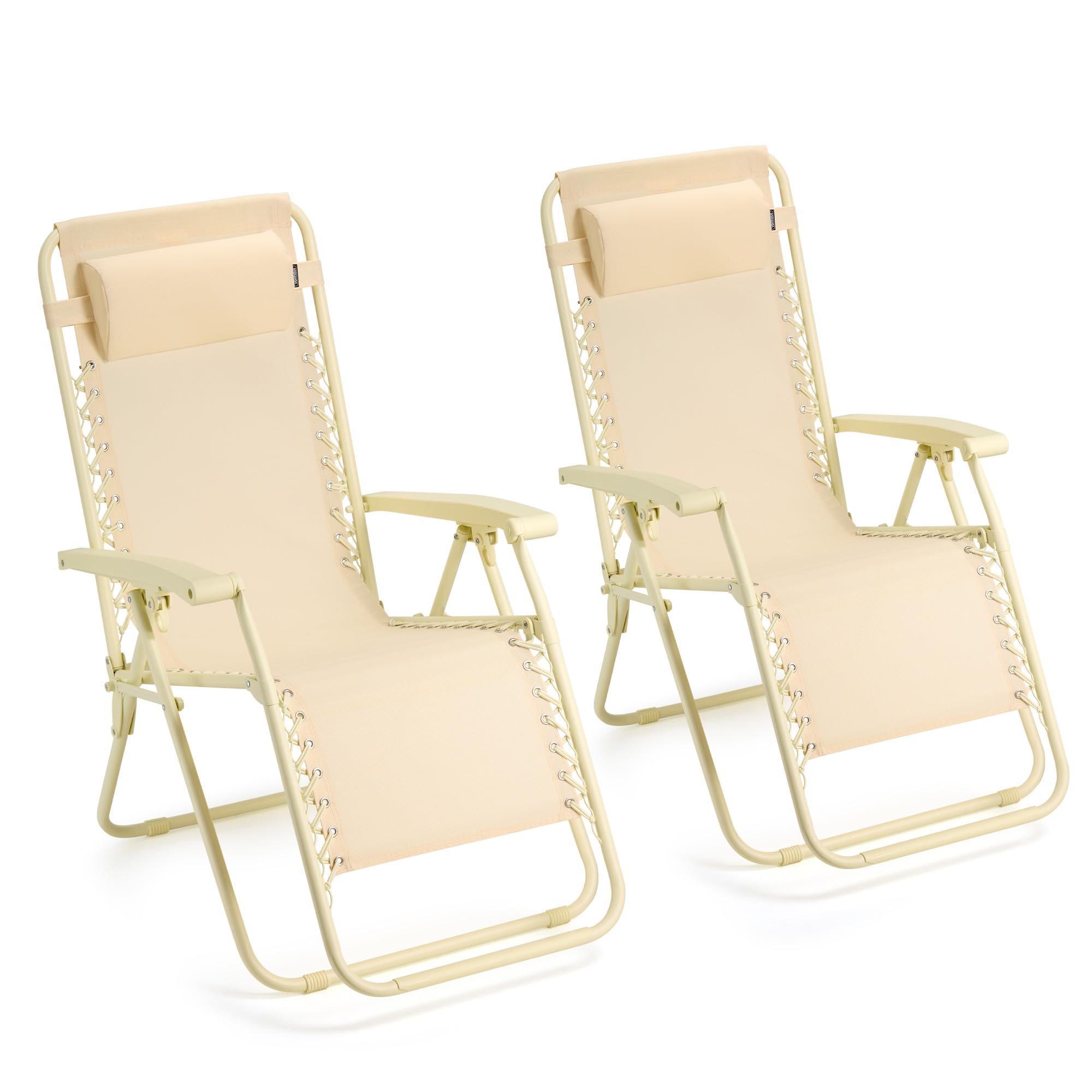 VonHaus Zero Gravity Chairs Set of 2 - Reclining Sun Loungers for Garden - Textilene Folding Sunloungers with Detachable Headrest - Fold Away 2 Set Deck Chairs for Outdoor, Patio (Yellow)