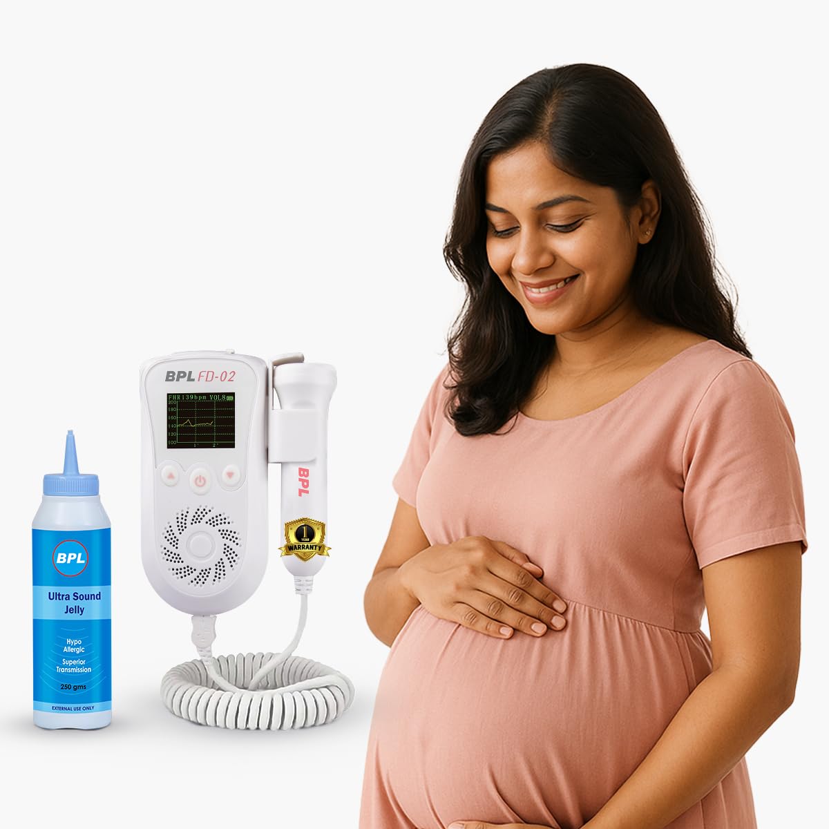 BPL Medical Technologies FD-02 Fetal Doppler Smart Noise Reduction & Heartbeat Detection Machine with Ultrasound Gel|In-Built Speaker for Home and Clinic Use - White